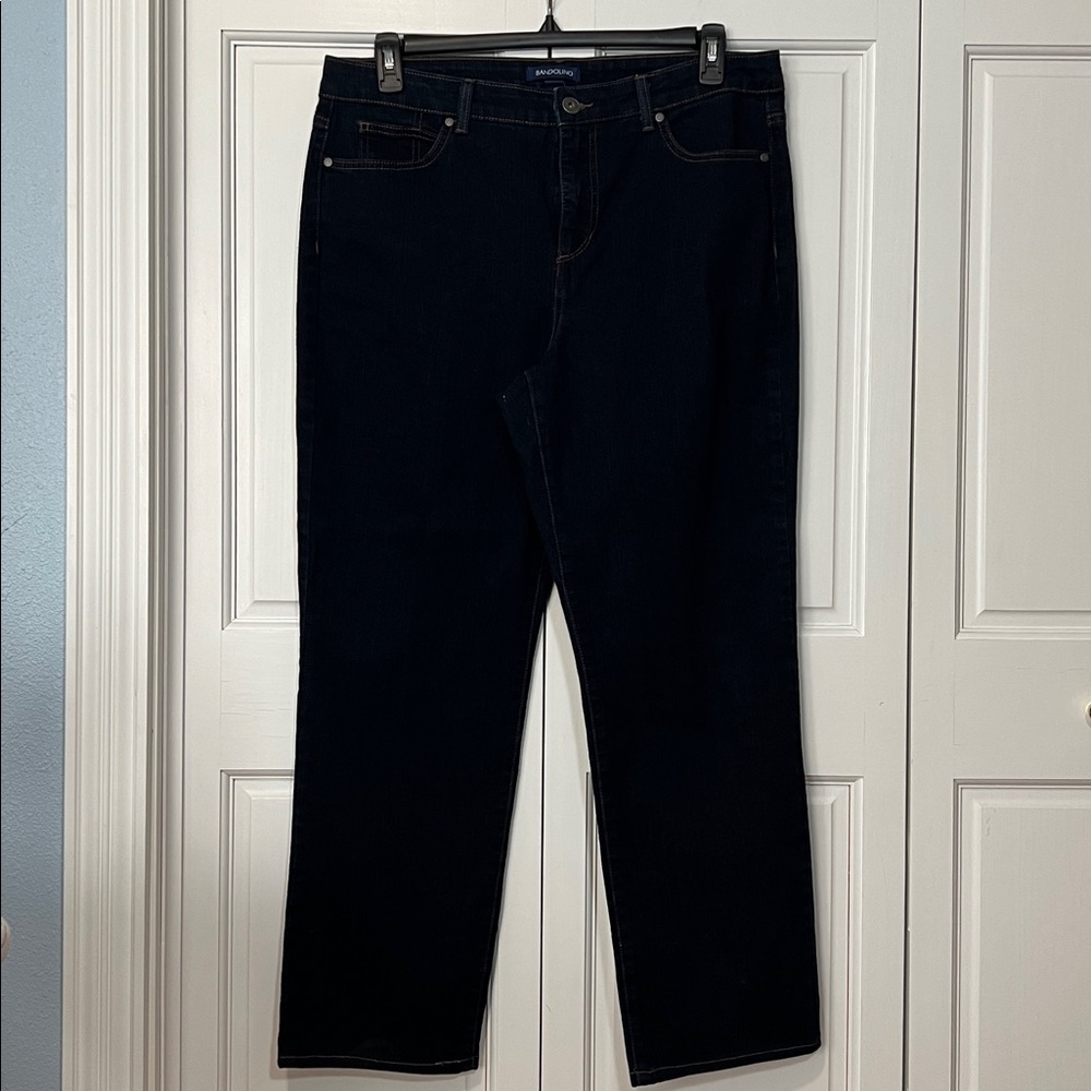 EUC Bandolino Mandie jeans, dark wash, straight leg, stretchy comfort, size 16 - Picture 3 of 14